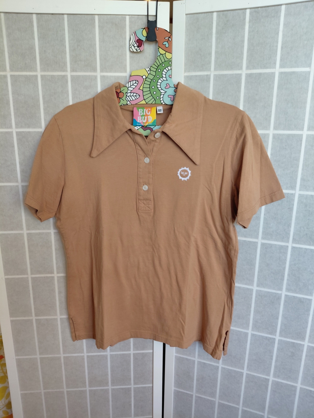 Big Bud Press Dagger Collared Polo Tee in Camel Tan Cotton